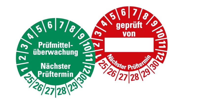 Mehrjahres-Prüfplaketten UVV/BGV – UV-beständig, Kratzfest, Wasserfest (D27/DGV, 20-50 Mm) Mehrjahres-Prüfplaketten UVV/BGV – UV-beständig, Kratzfest, Wasserfest (D27/DGV, 20-50 Mm)